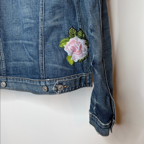 Hudson Distressed the classic rose embroidered denim Jean Jacket size XS - Picture 8 of 12